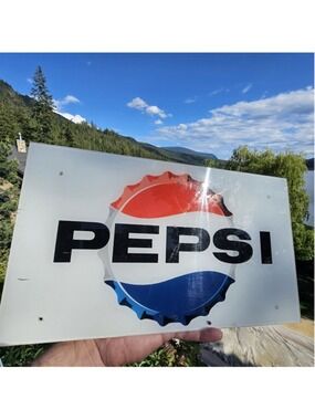 Vintage Pepsi Plexiglass Sign 1965-1969 Original Advertising Display 15.25" x 9"